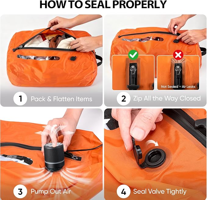 Vacuum Travel Bags With 5500Pa Wired Pump, Vacuum Luggage Bags for Clothes, Compression Bags for Travel, IP68 Waterproof Space Saver Packing Cubes for Suitcase, Backpack & Home Storage (2 Pack + Pump)
