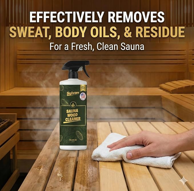 Sauna Wood Cleaner 32 oz | US Made | Sauna Spray | Hemlock, Pine, Cedar | Removes Stains, Sweat & Odors | Fast-Drying & Streak-Free Formula | Natural Wood Cleaner | Long Lasting