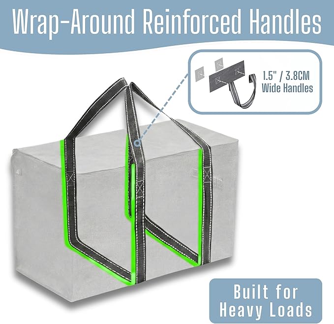 VENO 2 Pack Heavy Duty Moving Bags, Extra Large Storage Bags with Reinforced Handles & Strong Zippers, Foldable & Reusable Moving Box Alternative for Clothes & Dorm Storage
