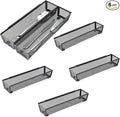 6 Pack Black Silverware Drawer Organizer Kitchen Drawer Utensil Cutlery Tray Office Supplies with Inter-locking Arm Drawer Dividers Organizer for Silverware, Flatware, Home,Office, School,Bedroom 12X3