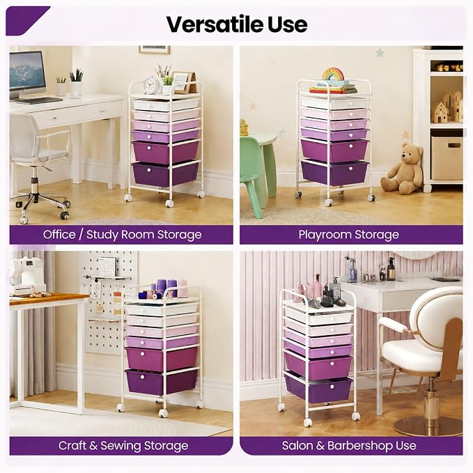 GOFLAME 6-Drawer Rolling Storage Cart, Multifunctional Art Craft Organizer Cart, Mobile Utility Storage Cart with Removable Drawers & Lockable Wheels, Craft Cart for Home Office, Purple Gradient