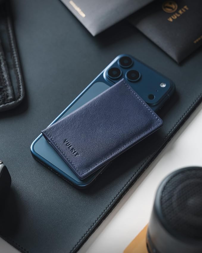 VULKIT Leather Business Card Holder 2 Sided Slim Business Name Card Organizer for Men or Women (Nappa Navy)