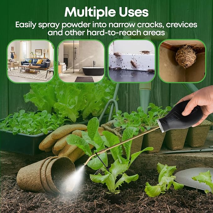 Powder Duster,Diatomaceous Earth Applicator, Large Bulb Duster with Long Metal Tube,Puffer Sprayer for Multi Purpose Indoor and Outdoor,for Organic Gardening Agricultural Supplies(1Pack)