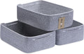 MiniArk Large Shallow Organizing Baskets 15x11x5.1 Inches - Rope Woven Storage Bins for Bathroom, Shelves, Cube Closet, Mixed Grey 3 Packs