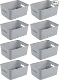Sterilite 8 Pack Plastic Storage Bin Organization Containers, Small Baskets, Cement