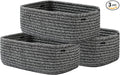Small Woven Basket, 12 x 8 x 4.5 Inches, Storage Basket for Organizing, Cute Small Rope Shelf Closet Cube Storage Bins Baskets for Shelves, Dog Toy Gift Baskets Empty, 3 Pack Mixed Black