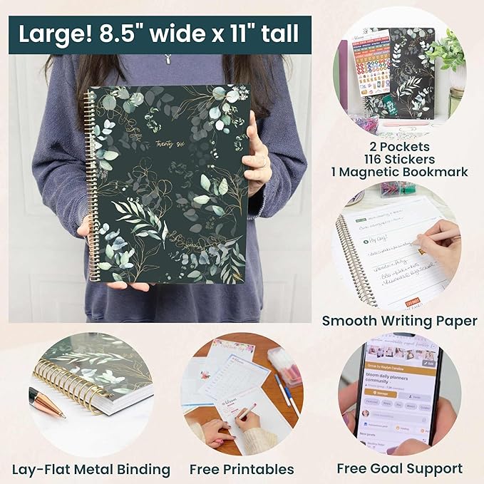 bloom daily planners 2026 Planner (January to December) - 8.5” x 11” Weekly & Monthly Dated Agenda Organizer Book with Stickers & Tabs - Flexible Soft Cover - Eucalyptus, Green