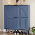 Shoe Storage Cabinet with 2 Flip Drawers, Narrow Wood Shoe Organizer Cabinet with Fluted Panel, Slim Shoe Rack for Entryway, Freestanding Shoe Cabinet for Living Room, Hallway, Blue