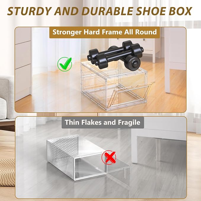 10 Pack Thickened Clear Stackable Shoe Organizer Storage Boxes with Magnetic Door, Sneaker Display Cases for Closet, Entryway & Under Bed Storage, Space Saving Shoe Storage Solution, White