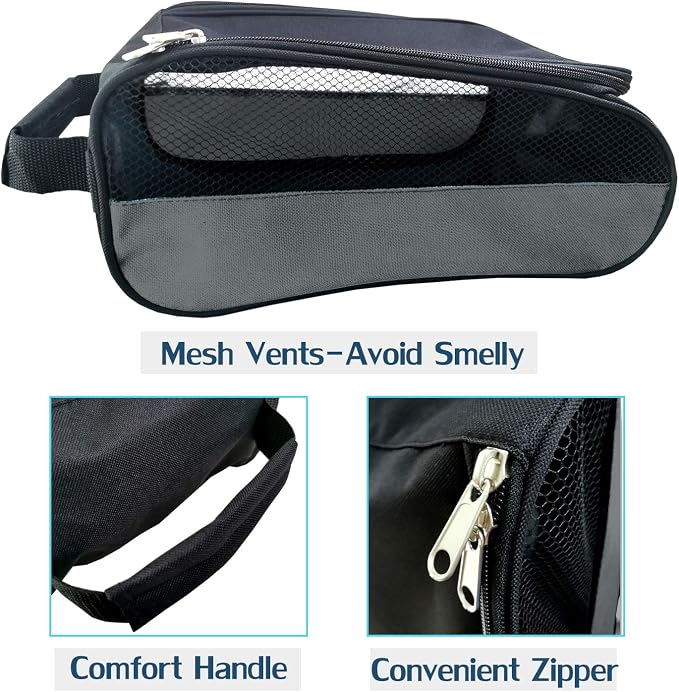 Golf Shoe Bag, Gray Golf Shoes Bags Men/Women Outdoor Zippered Carrier Bags with Ventilation Sport Shoes Bag Travel Shoe Bags (Grey)