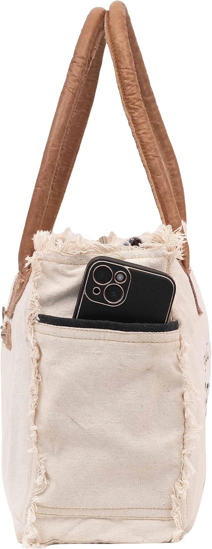 Shy Shy Bags Sel De Mer Canvas & Cowhide Tote Bag - Upcycled Radiant Leather Hand Bag