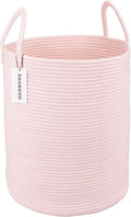 XUANGUO Cotton Rope Laundry Basket Hamper for Girls Kids Baby Nursery Hamper Bin Woven Storage Basket for Living Room Girls room Boho Tall Rope Baskets for Blanket Toys Large light pink