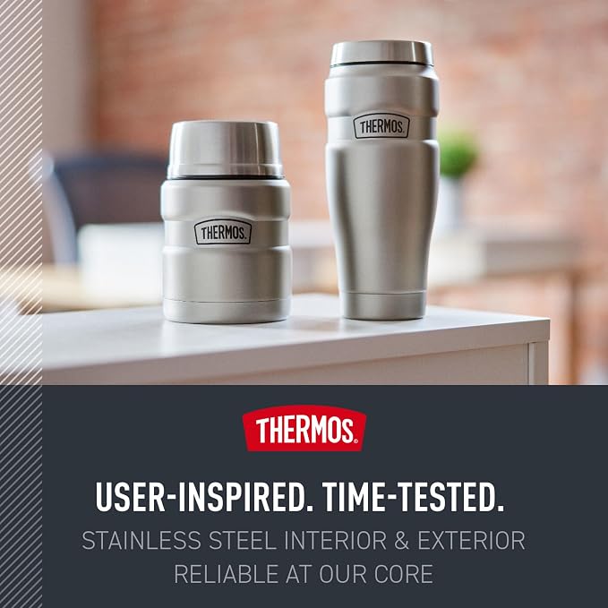 THERMOS Stainless King Vacuum-Insulated Food Jar with Spoon, 16 Ounce, Matte Mid Blue