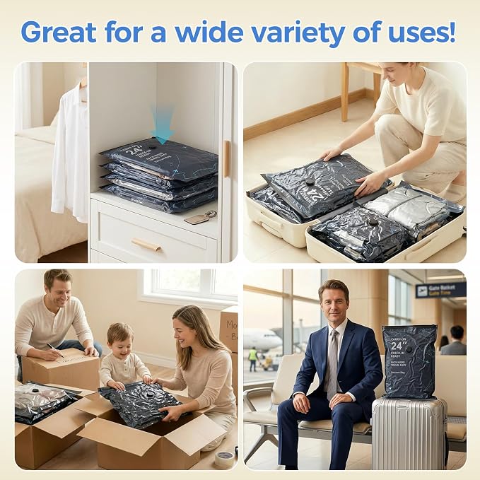 12 Pack Vacuum Seal Bags for Clothing Travel with Electric Pump (3 Large 28", 5 Medium 24", 4 Small 20") Heavy Duty 0.08mm Travel Vacuum Bags for Luggage & Moving, Reclaim 80% Space