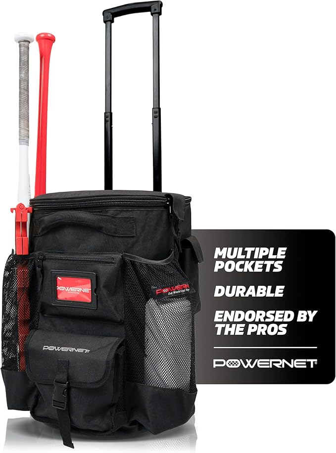 PowerNet Baseball Softball Coaching Bucket Caddy Cover, Multiple Pockets Carry Gameday Essentials, 3 Styles for 6 Gallon Bucket Organization Including All Terrain Wheeled