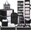 Briwooody 11 Pcs College Dorm Storage Set, Dorm Organizer Kit with Closet Organizer, Over Door Shoe Rack, Under Bed Storage Bags, Laundry Backpack, Shower Caddy, Collapsible Bins(Black)