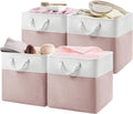 Patvingot 13x13x13 Cube Storage Bins,4 Pack Large Foldable Fabric Storage Cubes with Handles for Organizing Home, Closet, Shelf, Office(White&Pink)