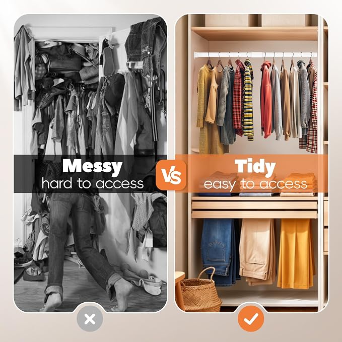 Heavy Duty Closet Rod 17-41 Inches, Adjustable, White | Metal,1.1 Inches Diameter, Suitable for Wardrobes, Laundry