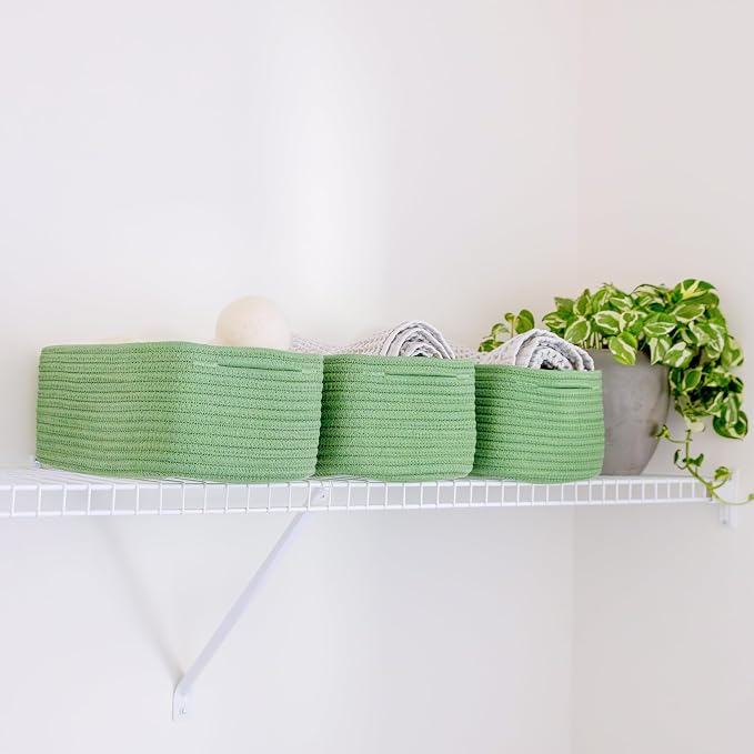 NaturalCozy 13.5”x8.5”x5.5” Rectangle Storage Baskets for Shelves 3 Pack | Cotton Rope Woven Small Baskets for Organizing | Small Storage Bins for Nursery, Bathroom, Closet, Shelf, Decorative