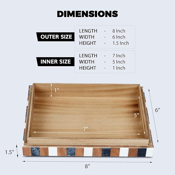 Handicrafts Home Decorative Storage Box with Lid Wooden Desk Organizer Office Storage Box for Workspace Setup – Natural Wood Resin Inlay Marquet Cosmo Collection- 6x8x1.5