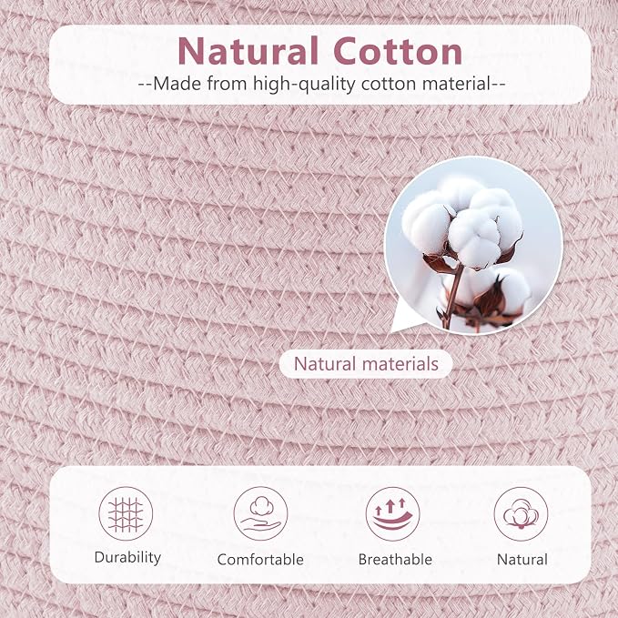 ECDYQXVU 15x10x9 Woven Cotton Rope Storage Basket, Leather Handles 1 Pack | Foldable Design, Sturdy PU Handles, Easy to Clean Organizer for Living Room, Closet, Shelves, Bedroom, Laundry, Clothes
