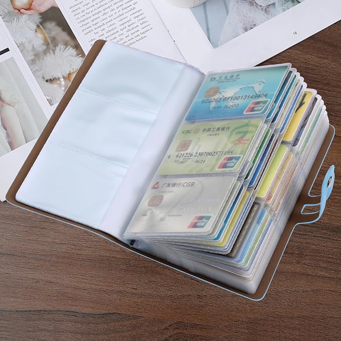 RFID Credit Card Holder, Leather Business Card Organizer with 96 Card Slots, Credit Card Case for Managing Your Different Cards and Important Documents to Prevent Loss or Damage (Light Blue)