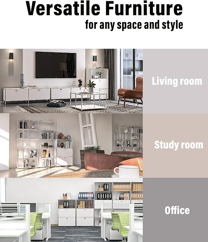 Metal Shelf with 2 Flap Doors, Large Capacity Cabinet,DIY Modern Home Furnishing,Perfect for Home, Office, Kitchen, Hallway,Foyer (White)