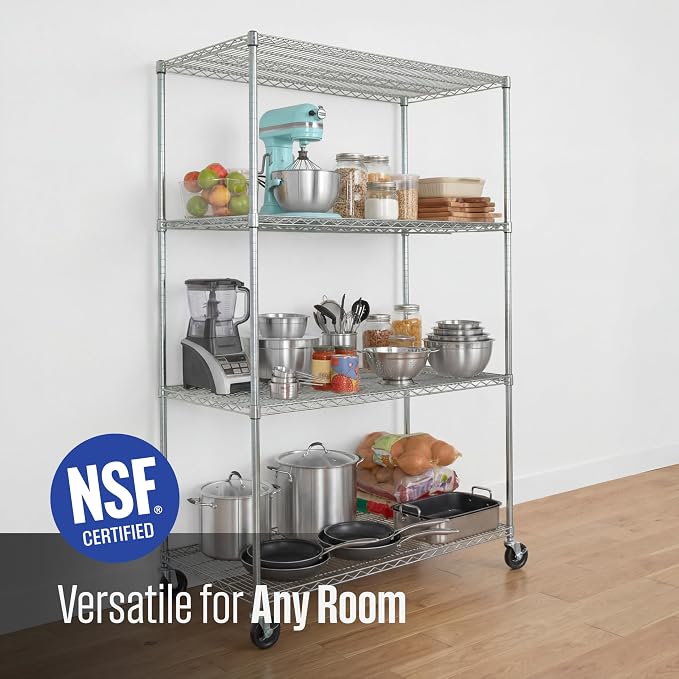 SafeRacks NSF Heavy Duty 4-Tier Steel Wire Rack w/Wheels (24"x48"x72")