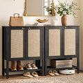 SICOTAS Shoe Storage Cabinet for Entryway - 5 Tier Rattan Entry Shoe Organizer Cabinet with Shelves & Doors, 2 Pieces Farmhouse Boho Tall Shoe Rack for Hallway, Living Room, Closet (Obsidian)