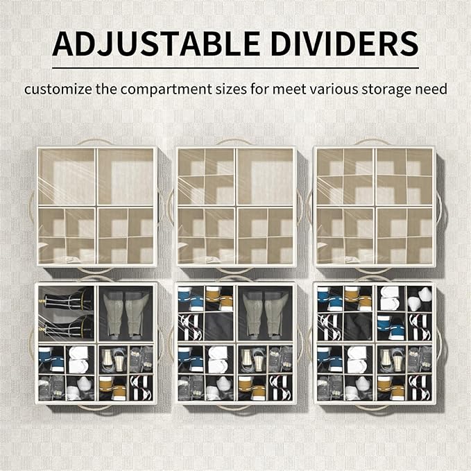 Shoe Organizer for Closet, Foldable Shoe Storage with Adjustable Dividers | Fabric Shoe Storage Organizer Box Bin with Adjustable Dividers and Clear Cover, Fits up to 16-32 Pairs