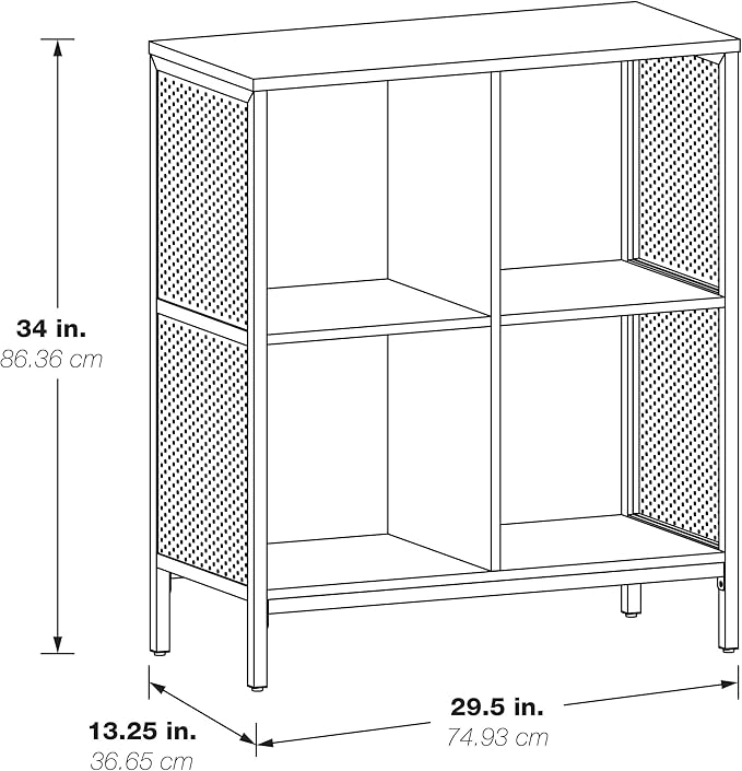 OSP Home Furnishings Ace Contemporary Modern Storage Bookcase with Shelves, 2- Shelves, 4 Cubes, Ozark Ash Finish