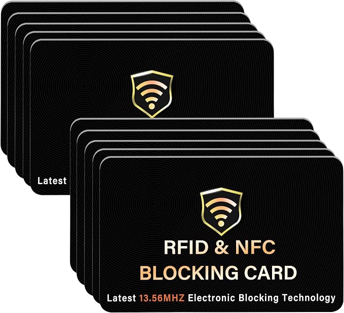SaiTech IT 10 Pack RFID Blocking Card for Credit Debit ID Card, Black | Slim Anti-Theft Contactless NFC RFID Blocker Protector, Easily Fit into Wallet and Purse, for Men & Women