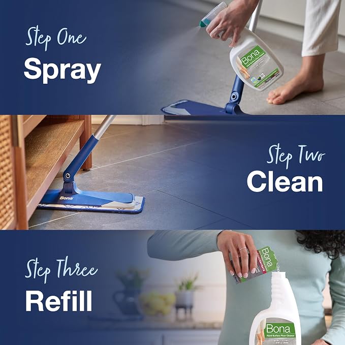 Bona Multi-Surface Floor Cleaner Spray - 32 fl oz - Lemon Mint Scent - Refillable - Residue-Free Floor Cleaning Solution for Stone, Tile, Laminate, and Vinyl Floors