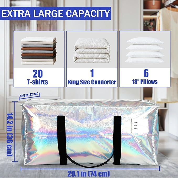 6 Pack moving bags,Extra Large heavy duty moving bags,with Strong Zipper & Comfortable Handles, packing bags for moving storing clothes, daily outings.college students (Set of 6, Multicolor）