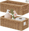 Vagusicc Wicker Storage Basket, Set of 2 Hand Woven Wicker Baskets for Organizing with Handles, Decorative Small Storage Bins for Countertop Toilet Paper Basket for Toilet Tank Top, Shelves, Natural