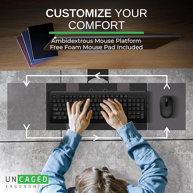 Uncaged Ergonomics KT2-b Under-Desk Adjustable Height & Angle Sit to Stand Up Keyboard Tray with negative tilt Best standing desk computer keyboard holder drawer