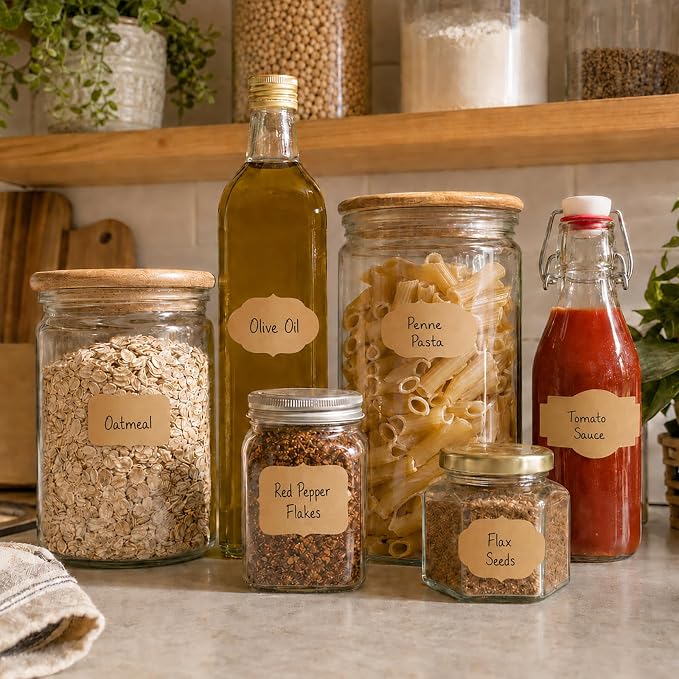 500 Pcs Kraft Paper Ingredients Label Stickers, 1.2 x 2 in Blank Gift Tag Stickers, Adhesive Labels to Write On, Labels for Jars, Storage Bins, Mason Jar Labels, Candle Labels