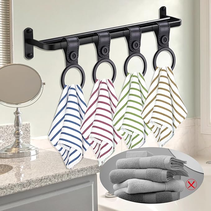 4 Pack Silicone Kitchen Towel Holder – Soft & Waterproof Bathroom and Dish Towel Holder, Towel Clips for Kitchen, Cabinet, Stove, Oven Handle or Rods (Black, Non-Slip & Heat Resistant)