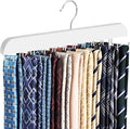 RESOVO Upgraded Tie Rack Hanger with 20 Foldable Metal Hooks, Space Saving Necktie Organizer for Men – Large Capacity Tie and Belt Wooden Hanger for Closet - White