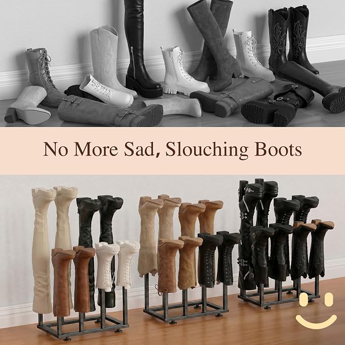 Adjustable Height Boot Rack, Metal Free Standing Shoe Storage Shelf | Cowboy Boots Organizer, Narrow Space-Saving Tall Boot Holder, for Closet Entryway Garage Bedroom, Outdoor, Apartment,12 Pairs