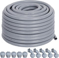 Liquid-Tight Conduit Kit 1/2 50ft w/UL Certification | Flexible Electrical Conduit with 5 Straight and 5 90-Degree Conduit Connector Fittings