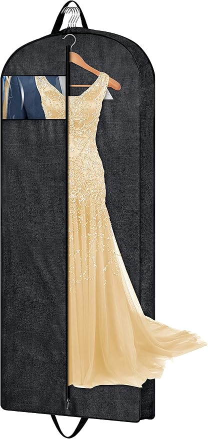 MISSLO 60" Heavy Duty Long Garment Bags for Travel Monogrammed Dress Bag Waterproof Oxford Fabric Wedding Dress Cover for Gowns, Black