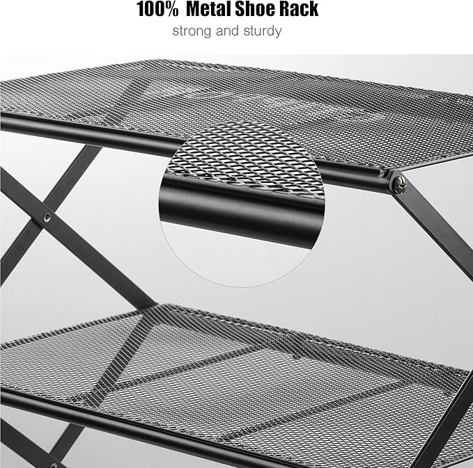 Shoe Rack for Entryway 5 Tier Foldable Metal Shoe Rack Organizer for Closet Front Door Entrance and Small Spaces Space Saving Black