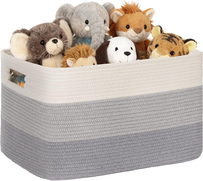 72L Large Woven Laundry Basket Hamper with Handles, Gradient Grey | 22"x17"x12", collapsible wicker hamper, storage for dirty clothes, toys, blankets, gifts, living room, bedroom, bathroom