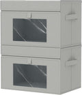 Storage Bins with Lids, Cube Organizer Basket with Window, Closet Boxes with Carrying 2 Handles and Sturdy PP Support Plate, 2 Pack, Grey, 15 x 9.8 x 9.8 In, XSNY17GL-2