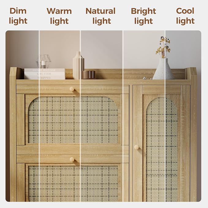 Mericonia Shoe Cabinet Storage for Entryway with 2 Flip Drawers(3-Tier), Rattan Freestanding with Door & 3 Adjustable Shelve,Hidden Shoe Rack Organizer for Hallway, Foyer