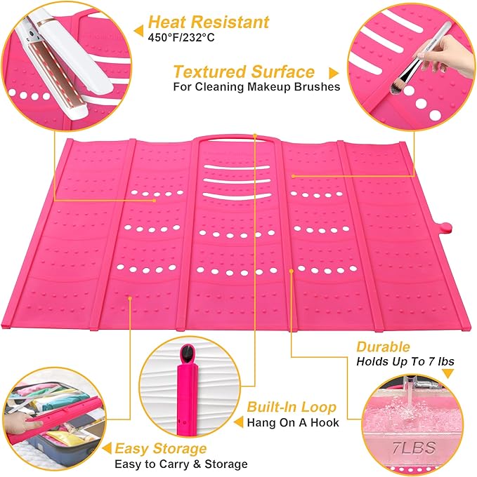 Mofason Large Bathroom Sink Makeup Mat Space Saver,Silicone Makeup Organizer Cover for Over Countertop,Small Bathroom Must Haves Accessories Rv Camper Travel Foldable Gadgets-Pink