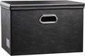 PRANDOM Large Collapsible Storage Bin with Lid [1-Pack] Leather Fabric Foldable Storage Box Organizer Containes Basket Cube with Cover for Home Bedroom Closet Office Nursery Black (17.7x11.8x11.8)