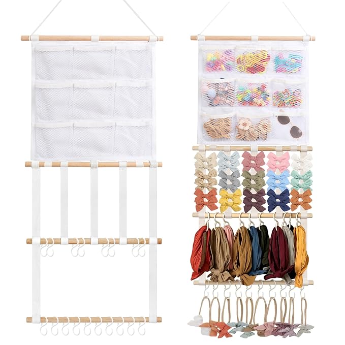 kangaroo Headband Holder Hair Bows Organizer for Baby Girls Nursery Decor | Multi-pocket&Large Capacity | Wall Hanging-15"L x 30"H | Easy to Grab | Nursery Essentials | Baby's bows&headbands Organizer