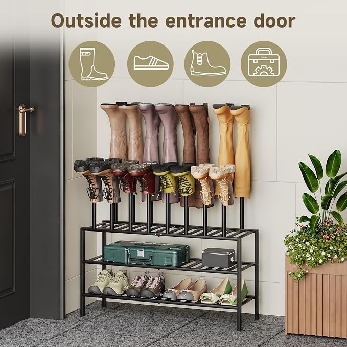 Detachable Boot Rack For Tall Boots Organizer,Outdoor Shoe Rack Storage | 3-Tier Multiuse Shoe Rack For Tall Boots,Closet Organizers And Entryway Storage,Suitable For All Seasons